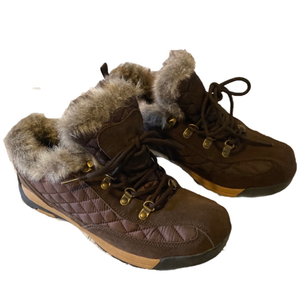 Spring Sale🌼 Lands’ End EUC faux fur lined suede quilted boots brown & tan 11 B